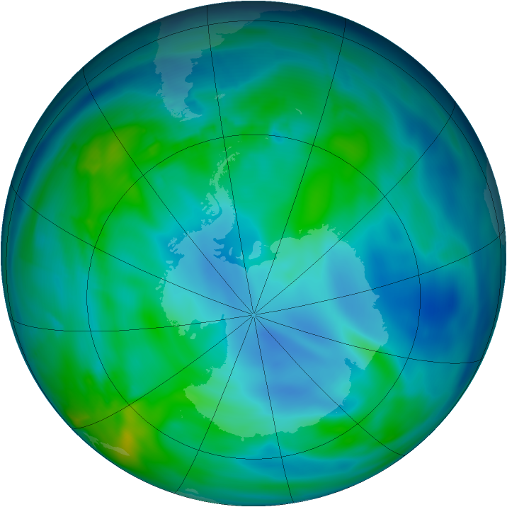 Antarctic ozone map for 08 May 2009
